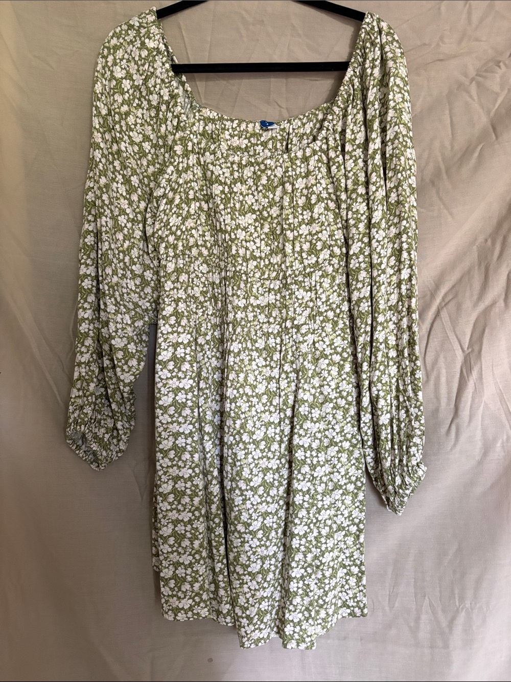 Old Navy Olive & White Floral Long-Sleeve Square-Neck Dress